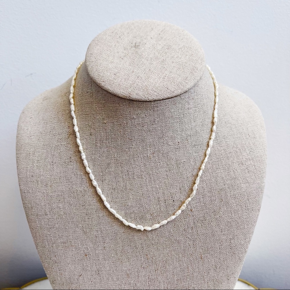 Vintage Rice Pearl Delicate Strand Necklace 925